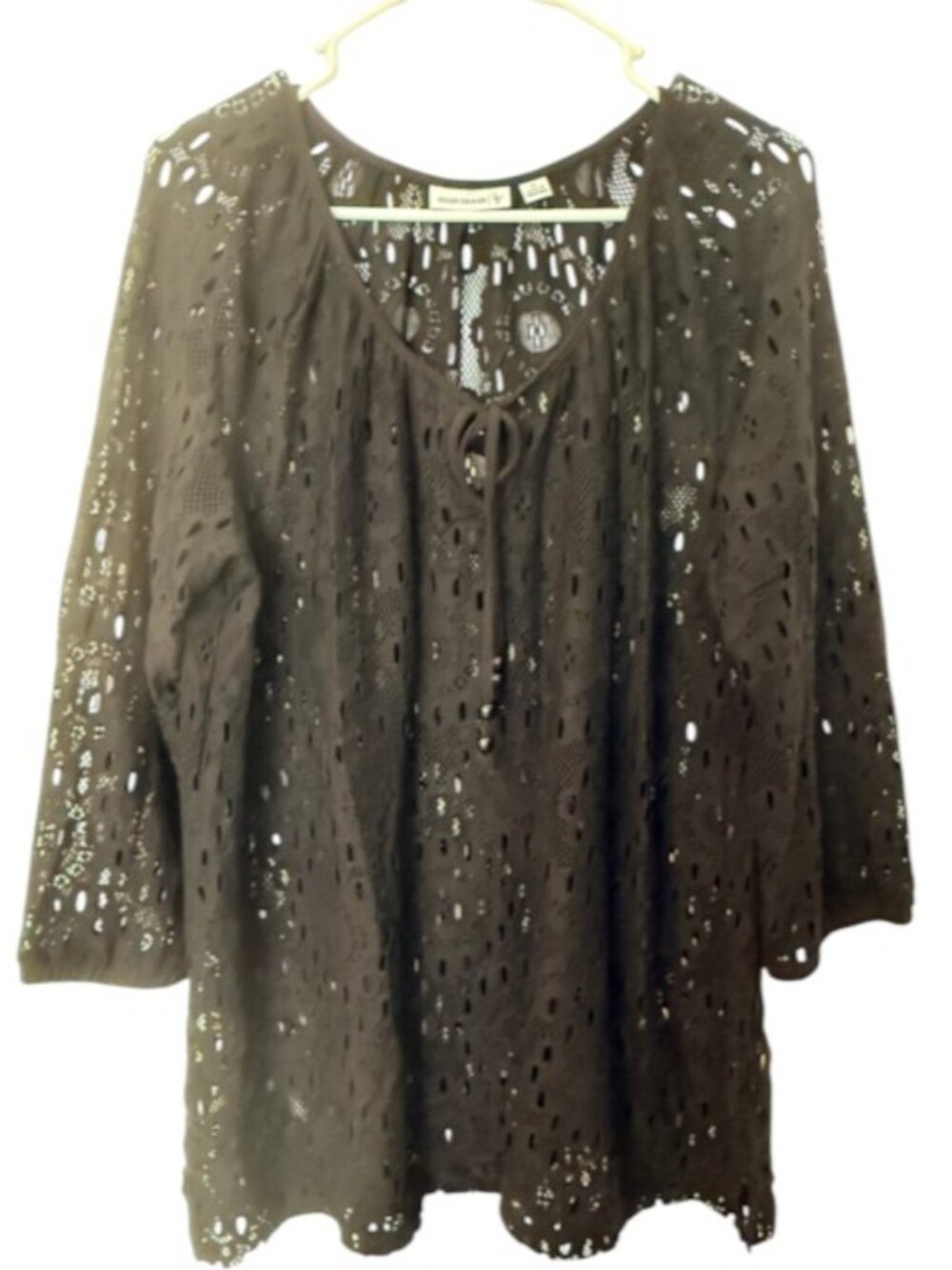 Susan Graver Black Peasant Style Blouse Womens Size XL Whimsigoth Cottagecore